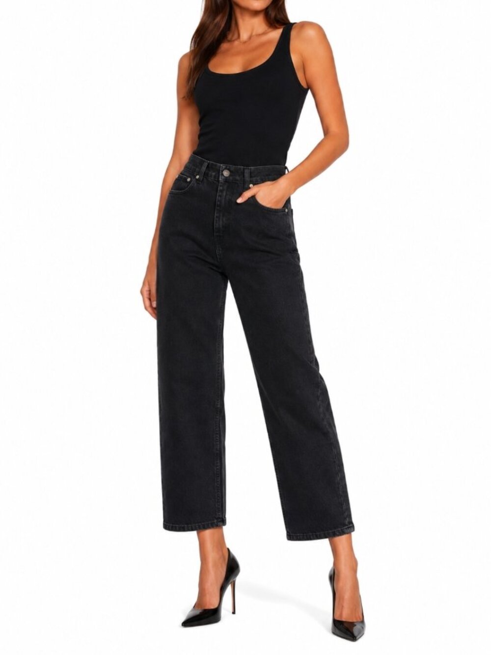 Ganni Misy Cropped Jeans Washed Black Organic Cotton Denim Sz 30